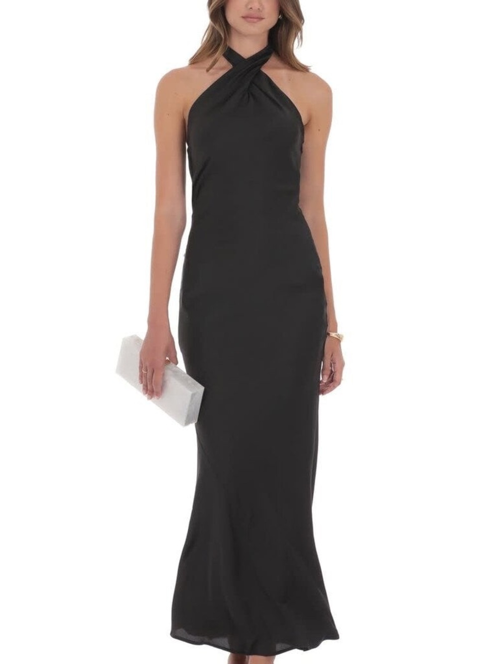 Lucy In The Sky Satin Cross Halter Maxi Dress